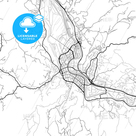 Layered PDF map of Zenica, Zenica-Doboj Canton, Bosnia and Herzegovina