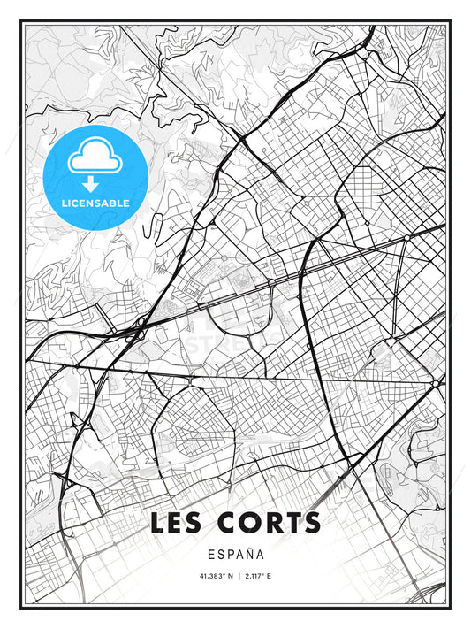 les Corts, Spain, Modern Print Template in Various Formats - HEBSTREITS Sketches