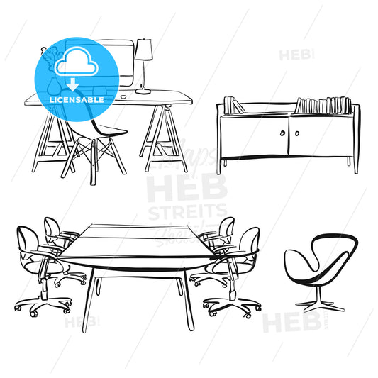 office interior objects drawing – instant download