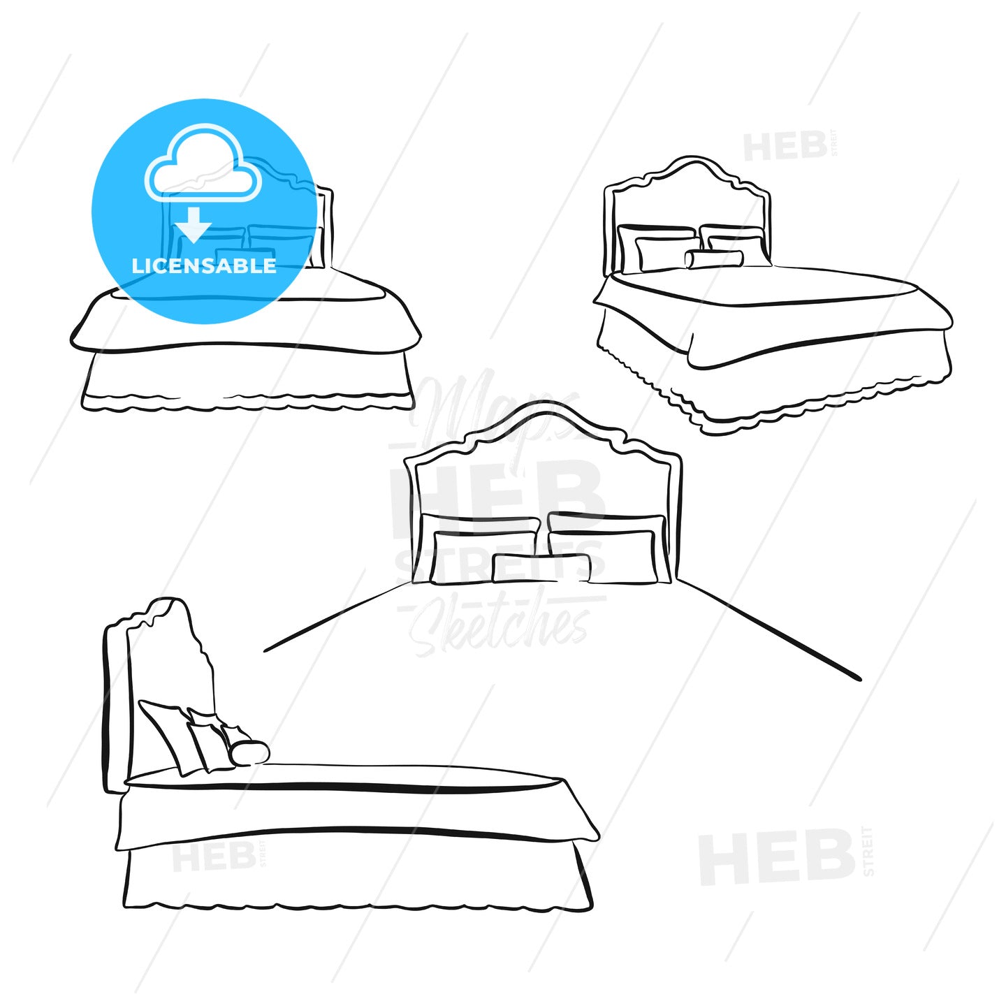 old kind size bed drawing – instant download