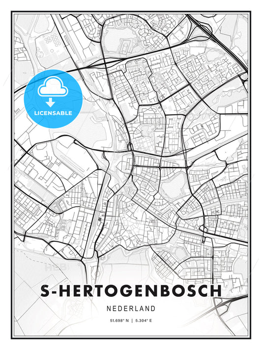 s-Hertogenbosch, Netherlands, Modern Print Template in Various Formats - HEBSTREITS Sketches