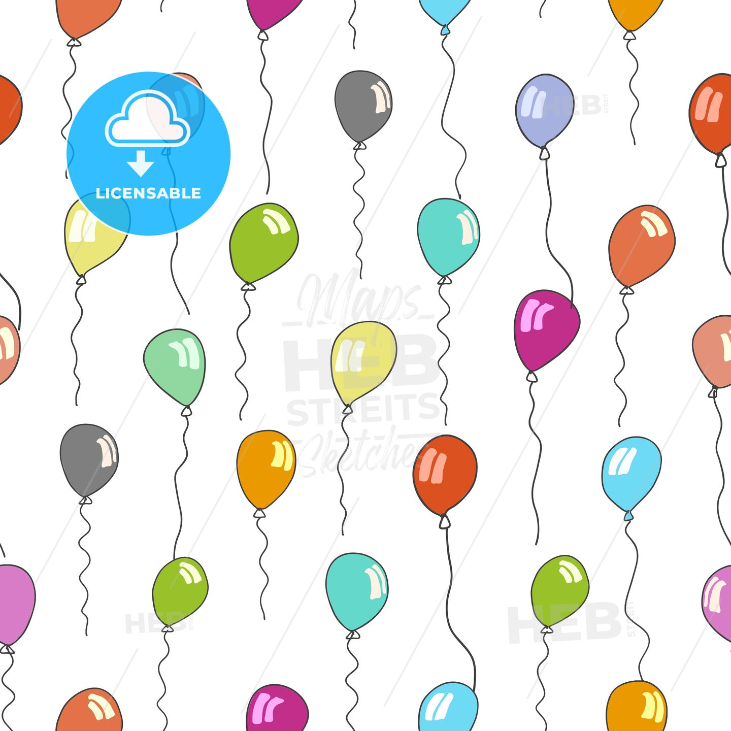 seamless pattern of balloons in various colors – instant download