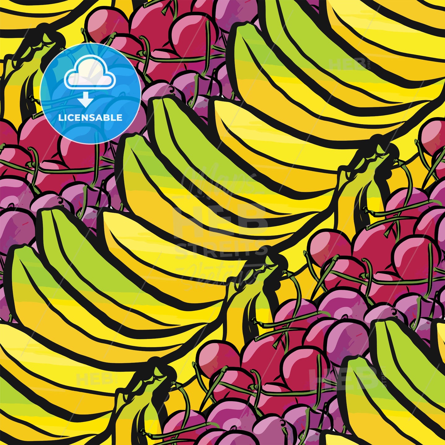 seamless pattern of bananas and cherries – instant download