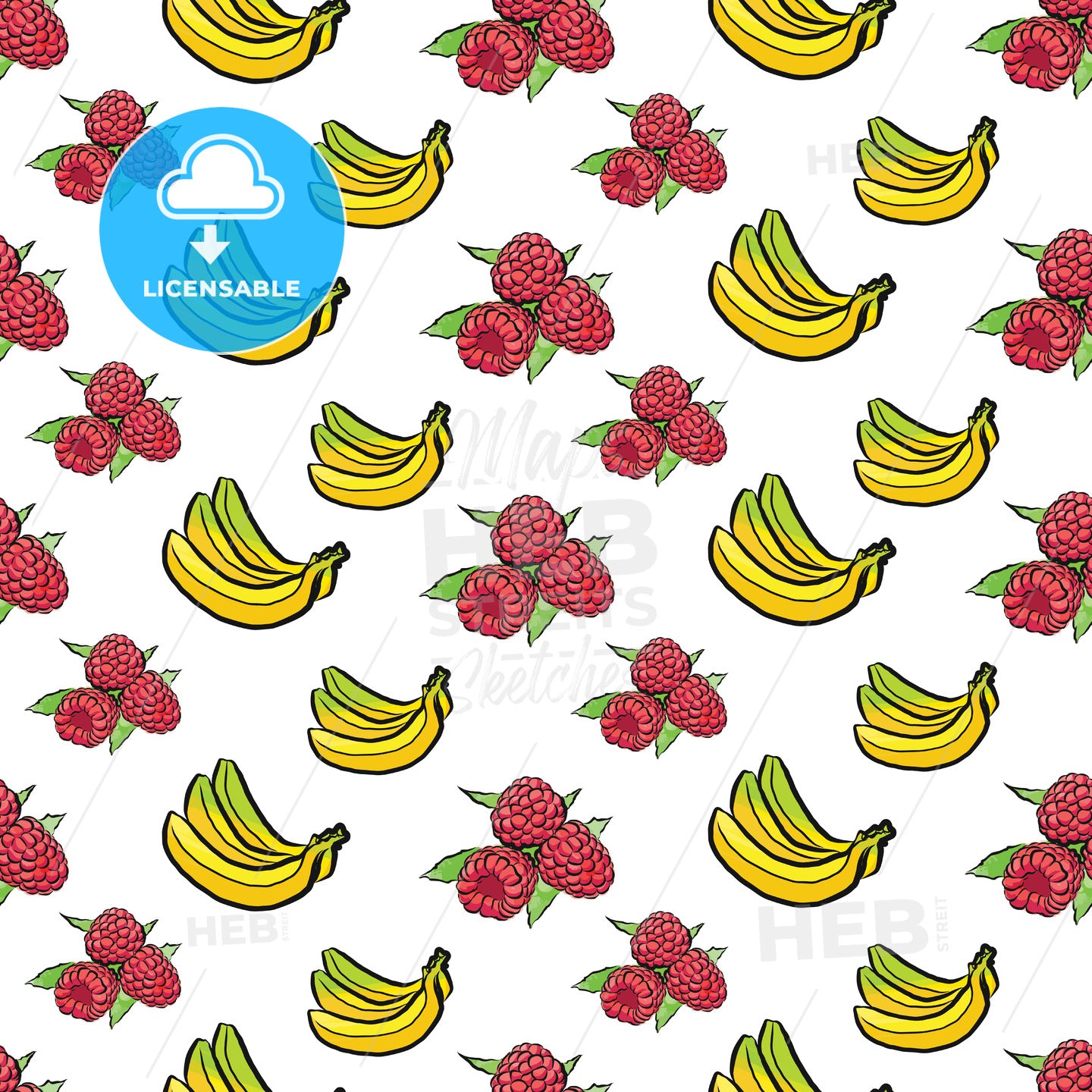 seamless pattern of bananas and raspberries – instant download
