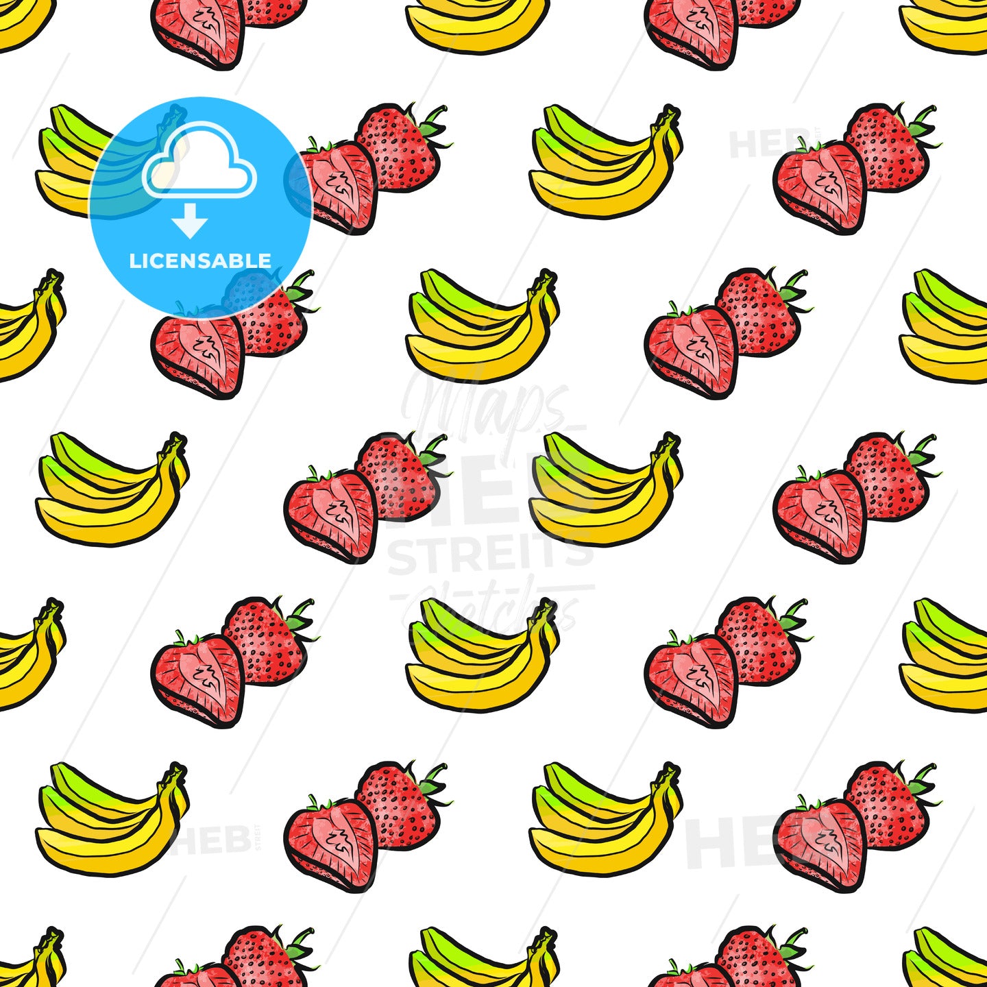 seamless pattern of bananas and strawberries – instant download