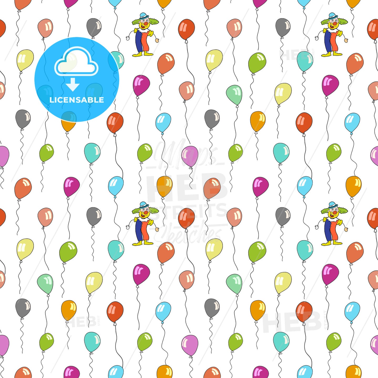 seamless pattern of clown and balloons – instant download