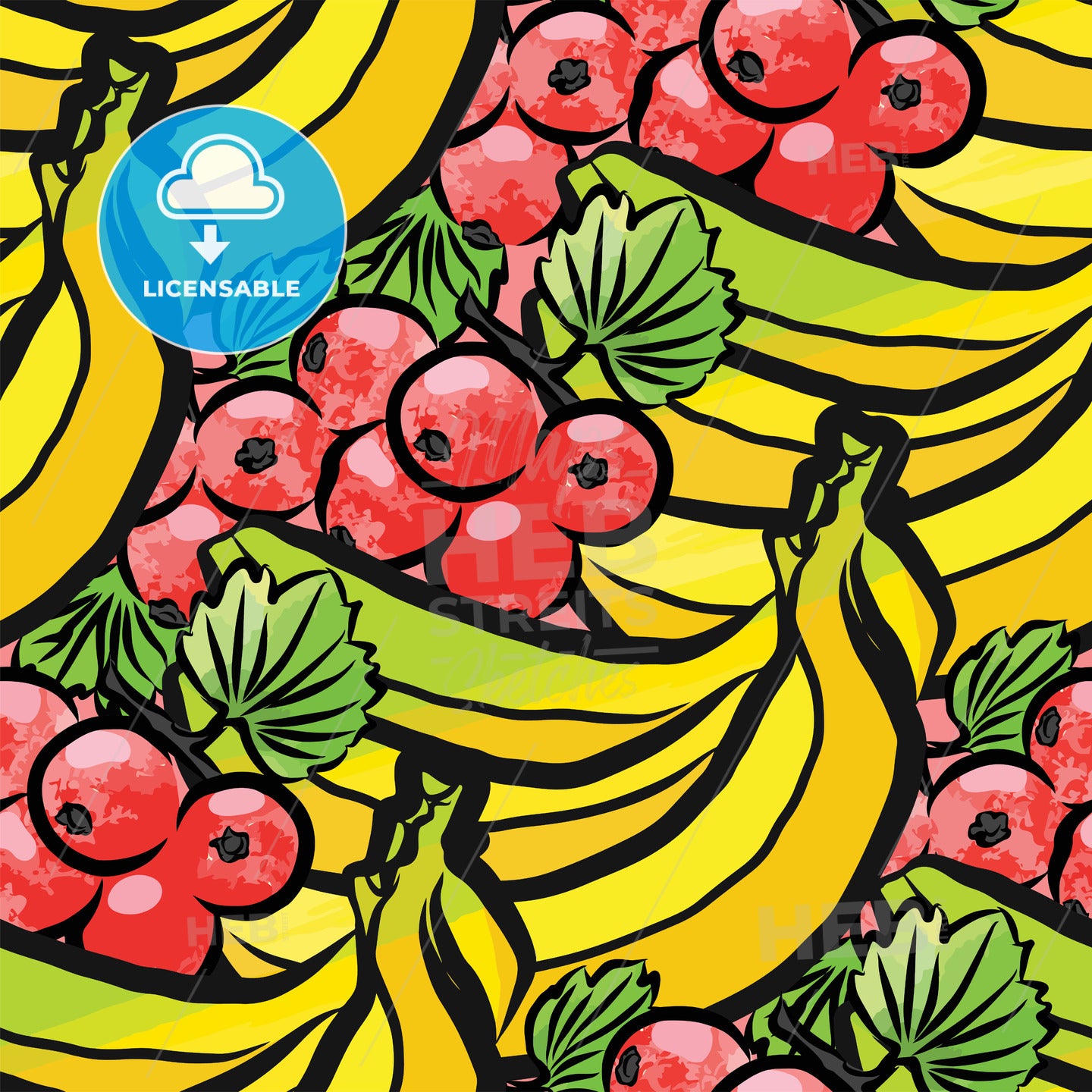 seamless pattern of currant and bananas – instant download