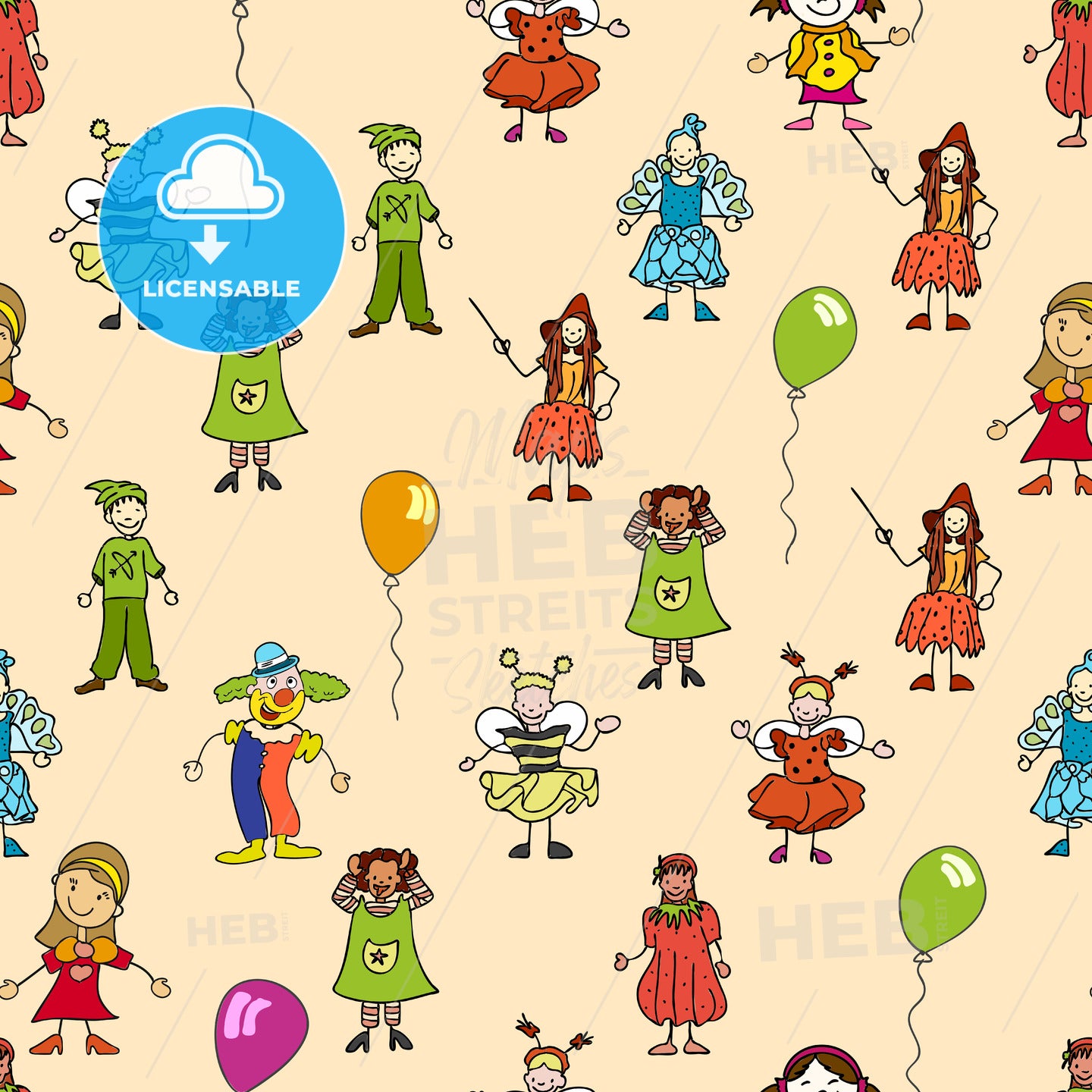 seamless pattern of festive kids icons – instant download