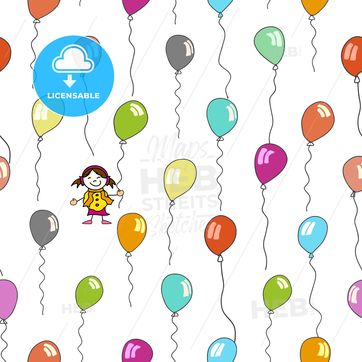 seamless pattern of kid and balloons – instant download