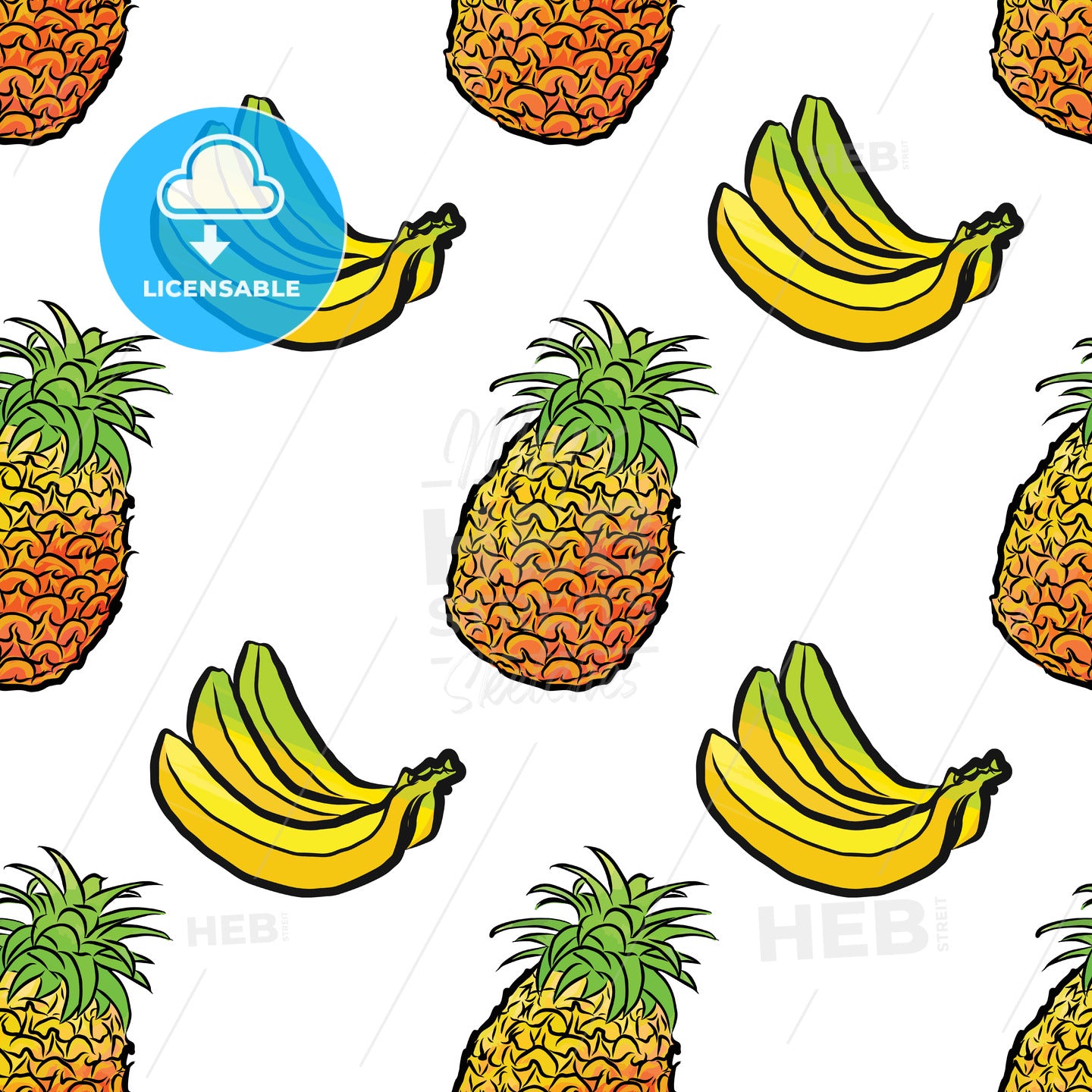 seamless pattern of pineapples and bananas – instant download