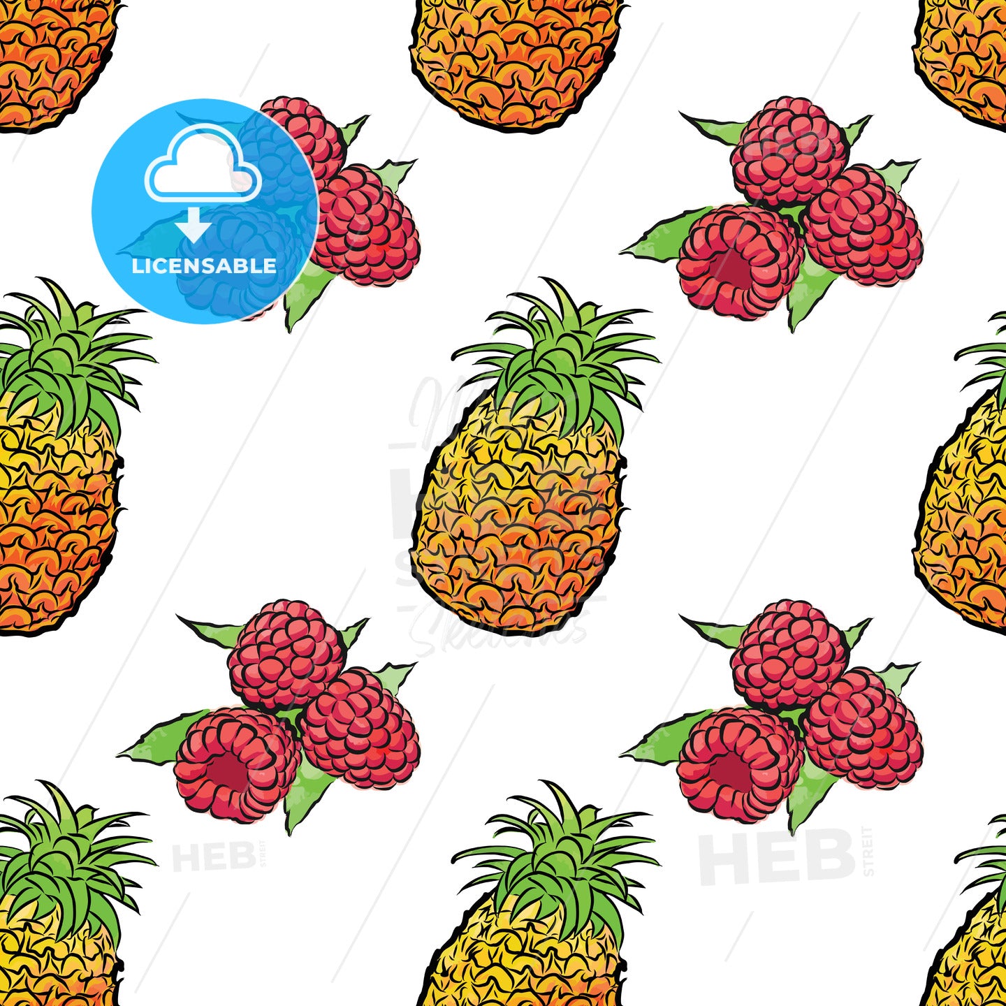 seamless pattern of pineapples and raspberries – instant download