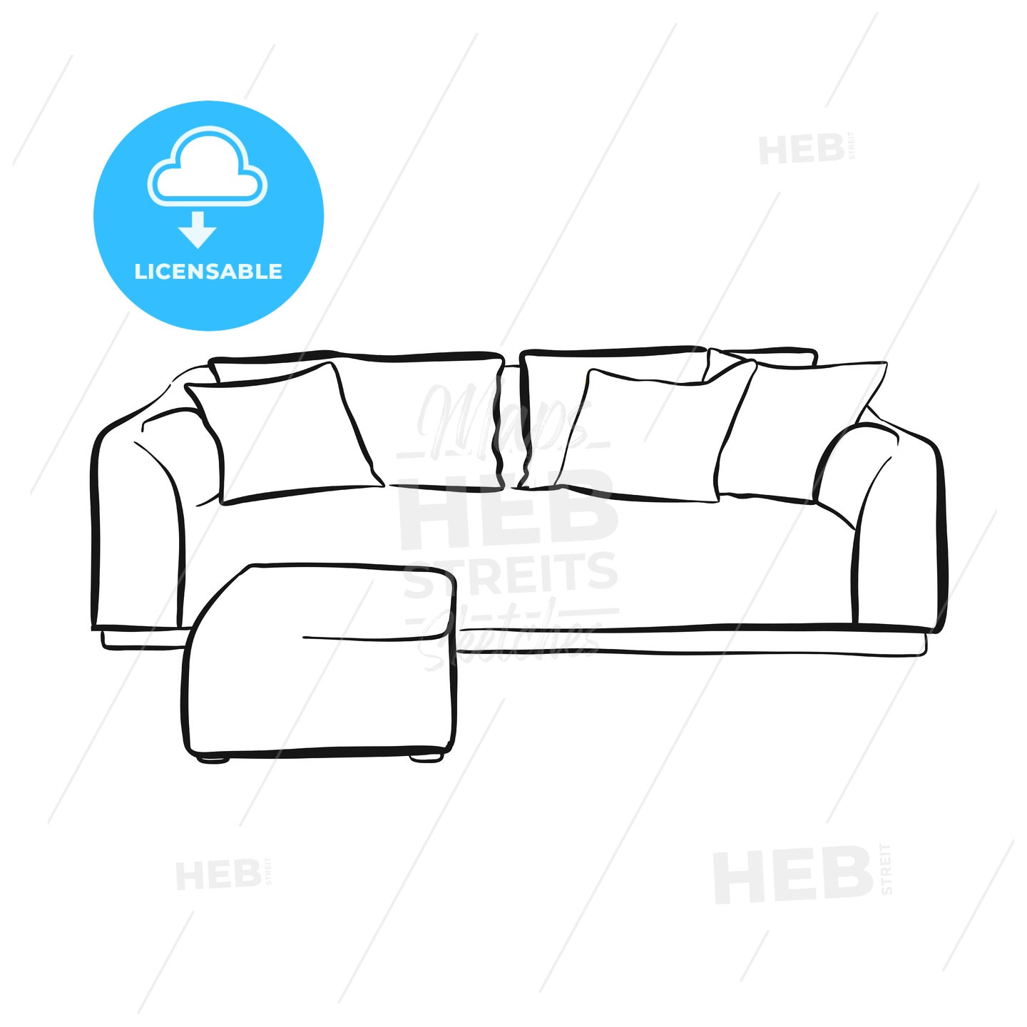 simple couch outline drawing – instant download