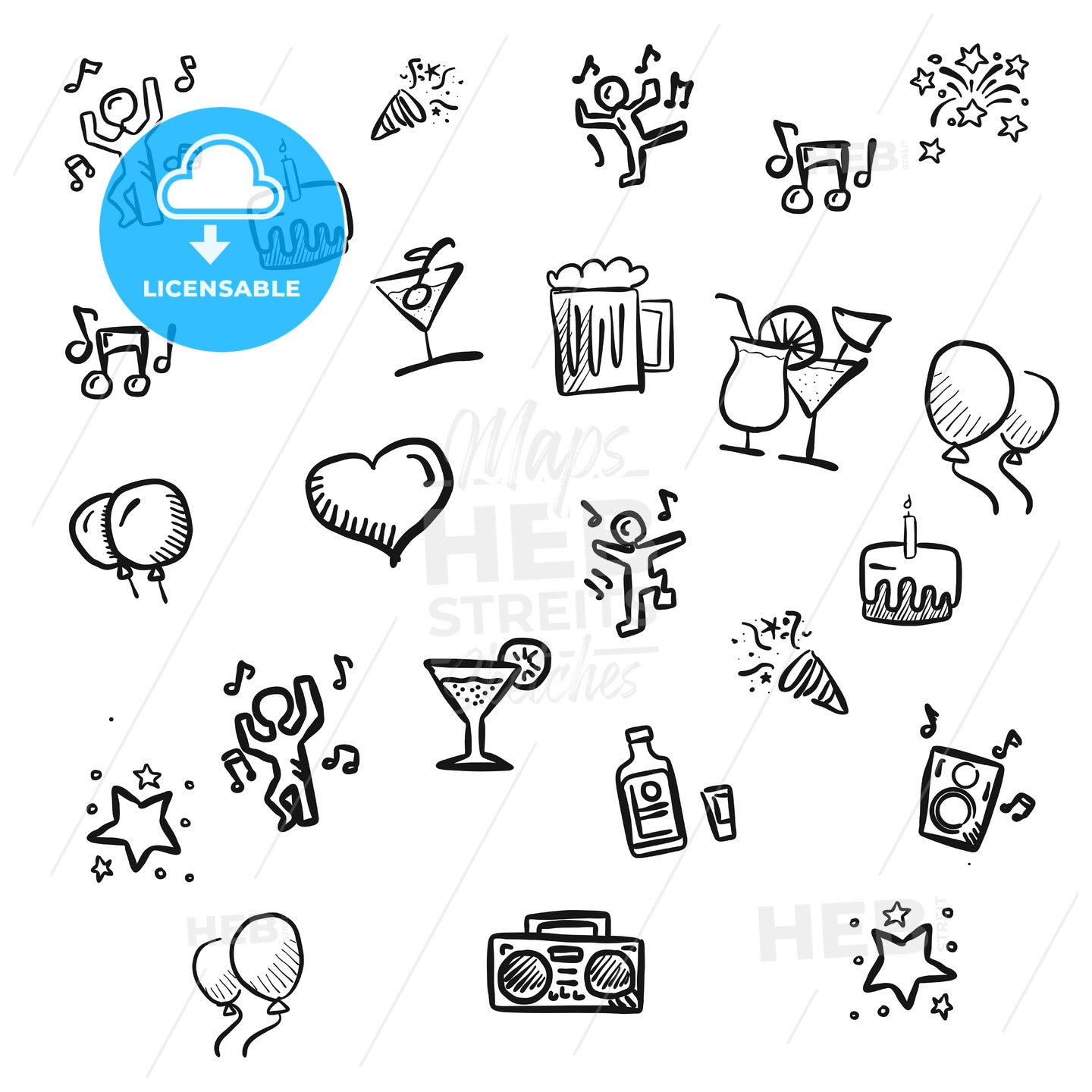 small party doodles Hand drawn Sketches – instant download