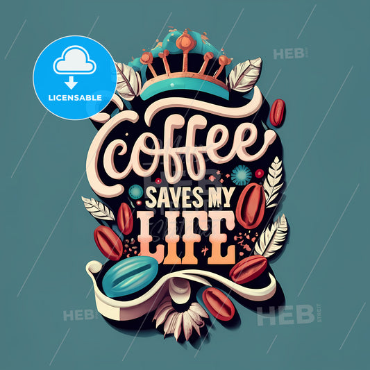 Coffee Saves My Life - A Logo With Coffee Beans And Leaves