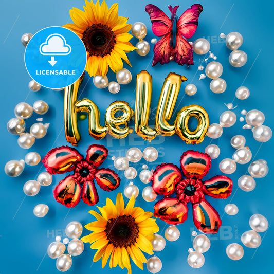 Hello - A Group Of Flowers And Butterflies
