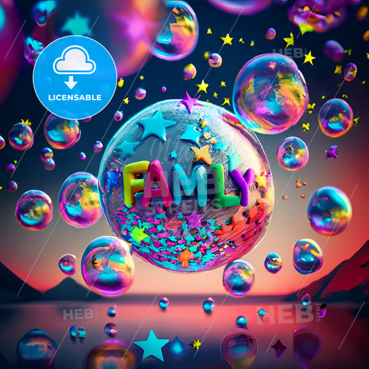 Family - A Colorful Bubble With Words And Stars