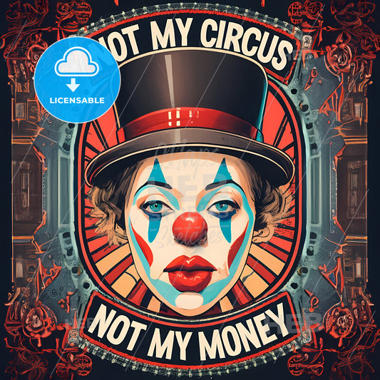 Not My Circus, Not My Money - A Clown With A Hat And Red And Blue Paint On It