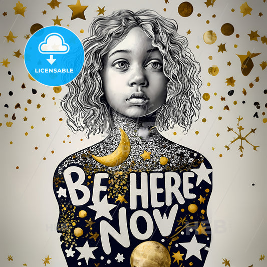 Be Here Now - A Girl With Curly Hair And Stars And Moon