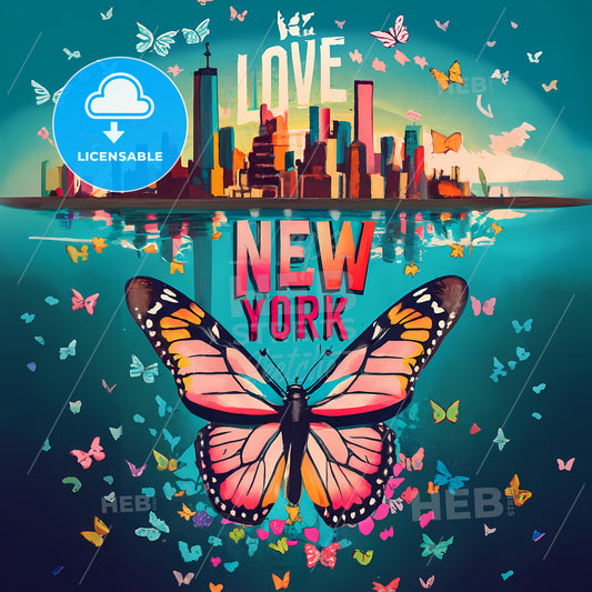 Love New York - A Butterfly Flying Over A City