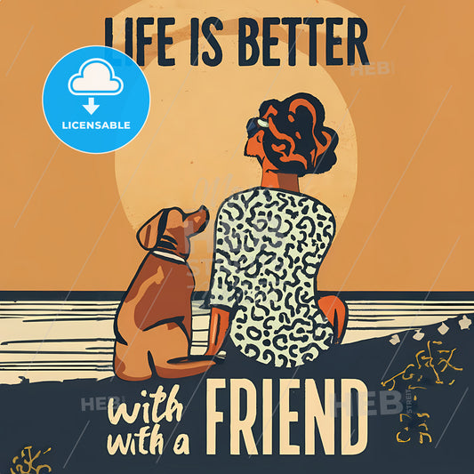 Life Is Better With A Friend - A Woman And Dog Sitting On A Ledge