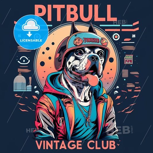 Pitbull Vintage Club - A Dog Wearing A Hat And Jacket