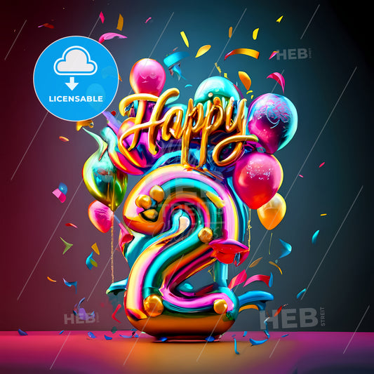 Happy 2Nd Birthday - A Colorful Balloons And Confetti