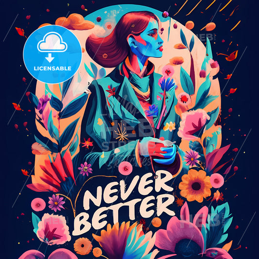 Never Better - A Woman With Flowers And Leaves