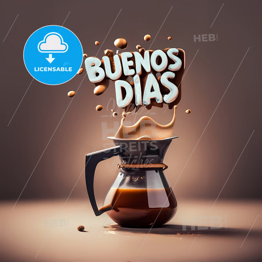 Buenos Dias - A Coffee Pot With Liquid Splashing Out Of It