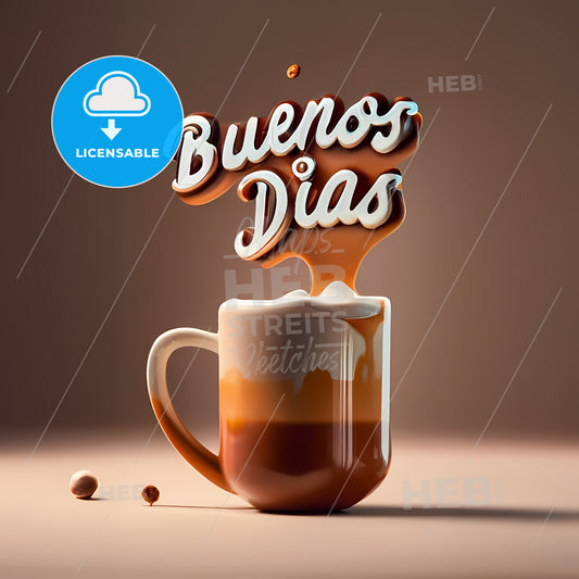 Buenos Dias - A Cup Of Coffee With A Liquid Pouring Out Of It