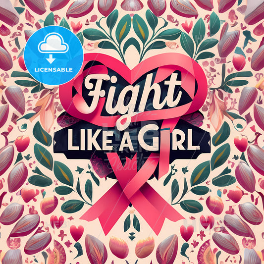 Fight Like A Girl - A Pink Ribbon And Flowers