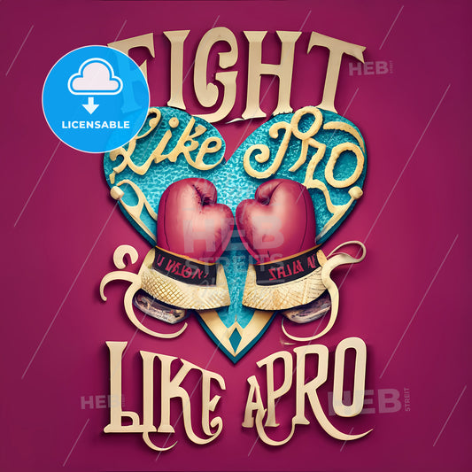 Fight Like A Pro - A Pink Boxing Gloves On A Blue Heart With Text