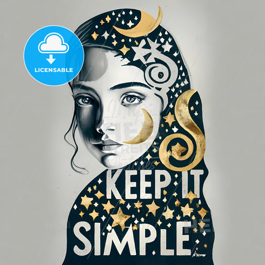 Keep It Simple - A Woman With Long Hair And Gold Stars