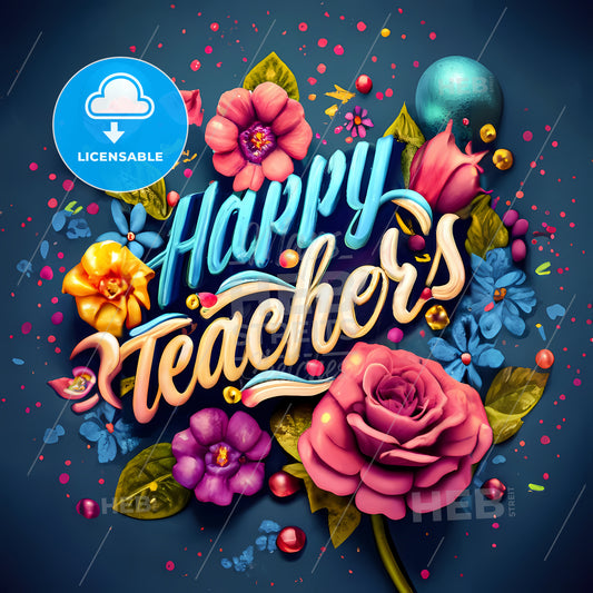 Happy Teachers Day - A Colorful Text With Flowers And Leaves