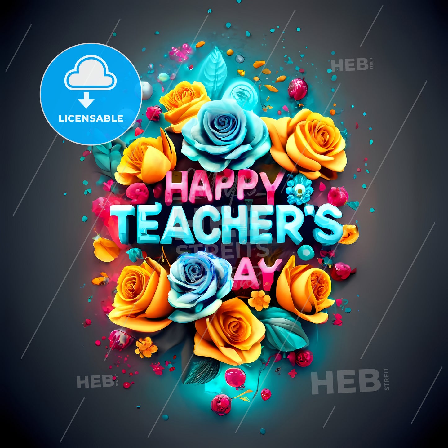 Happy Teachers - A Colorful Flowers And Text