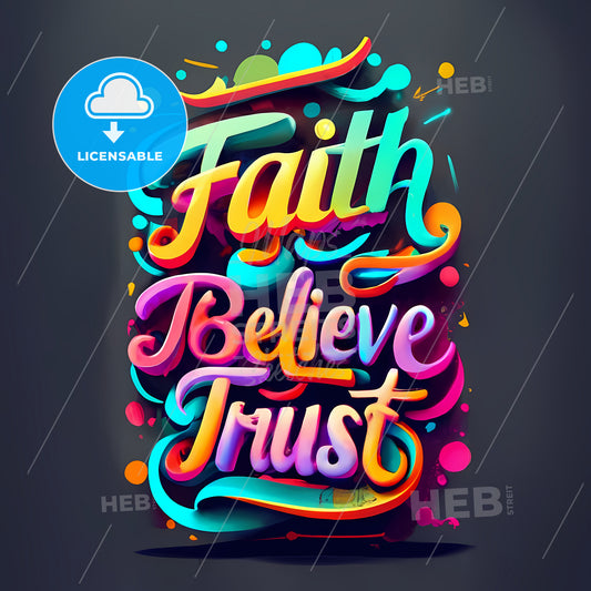 Faith, Believe, Trust - A Colorful Text On A Black Background