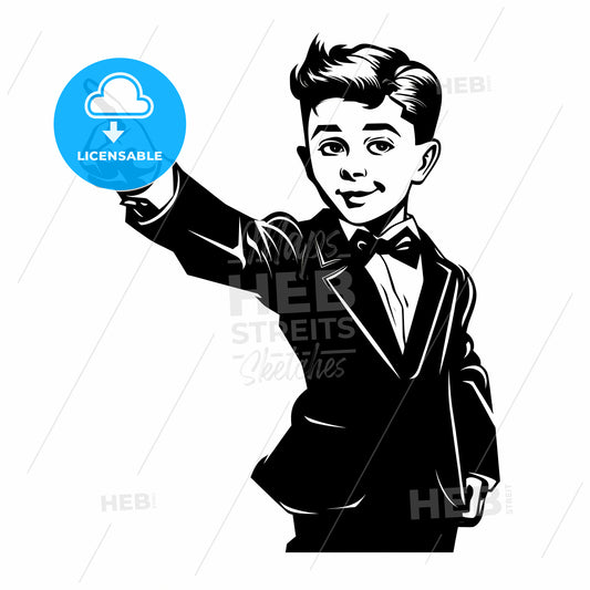 A Boy In A Suit Pointing