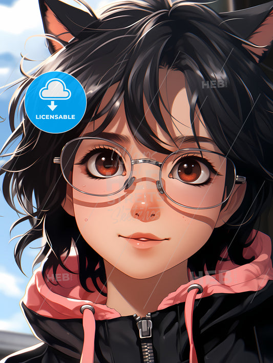 A Cartoon Girl With Glasses And Ears