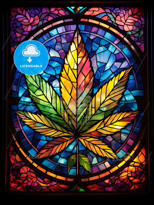 Cannabis - A Stained Glass Window With A Leaf