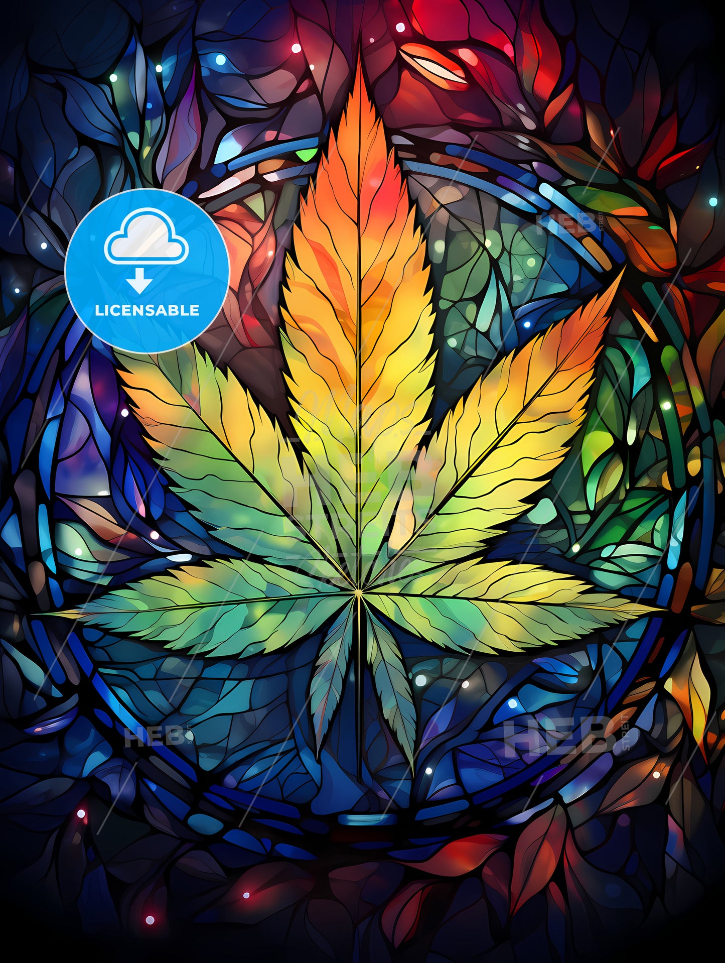 Cannabis - A Colorful Leaf On A Stained Glass Window