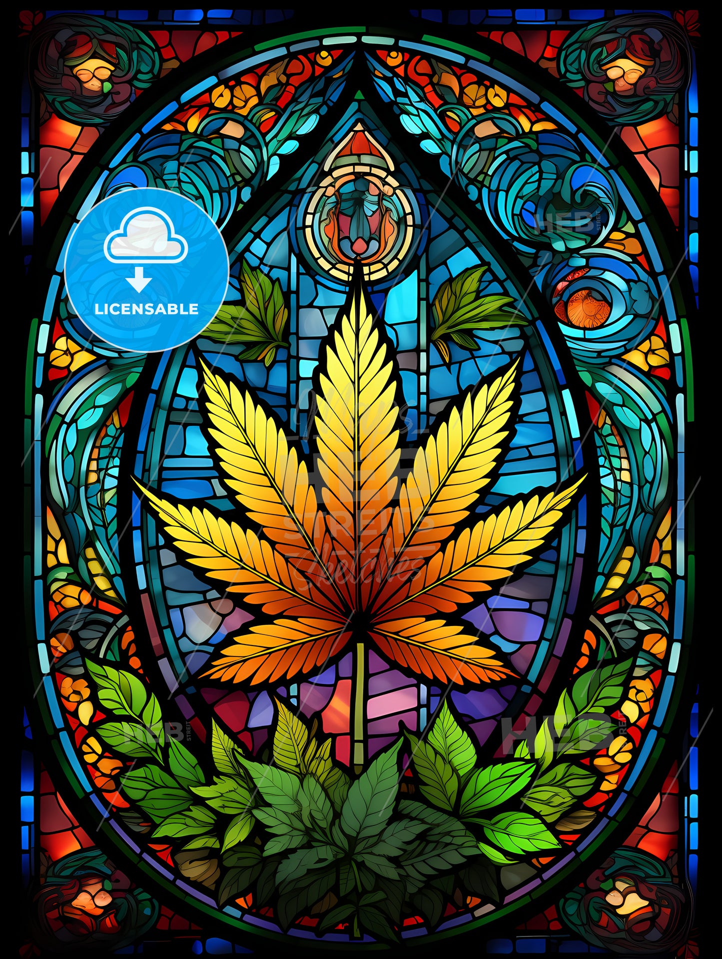 Cannabis - A Stained Glass Window With A Leaf