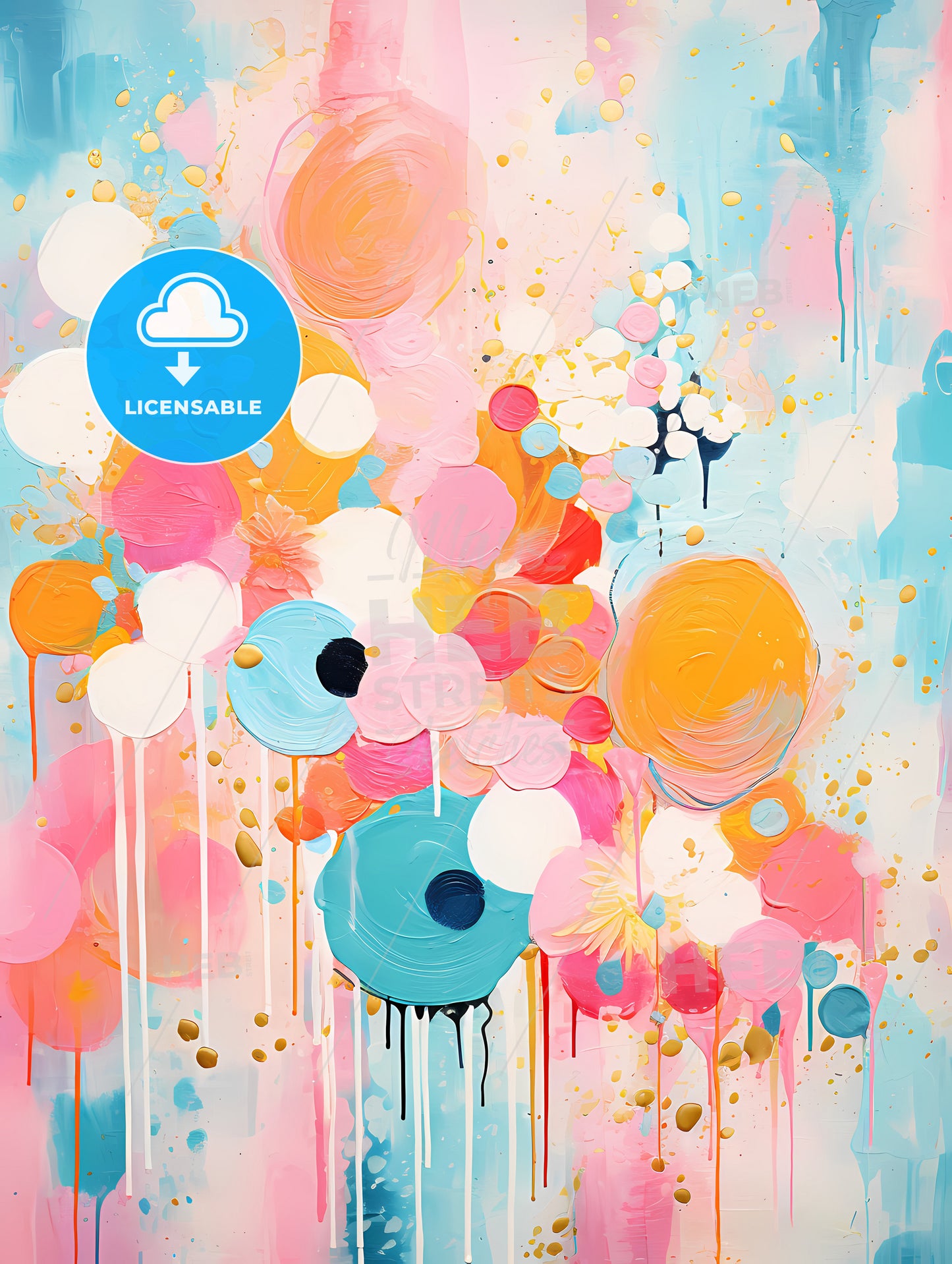 A Painting Of Colorful Circles And Splatters