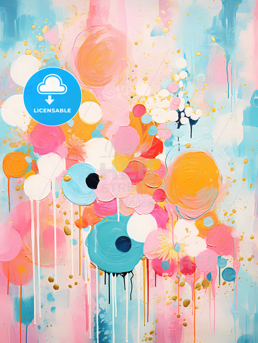 A Painting Of Colorful Circles And Splatters