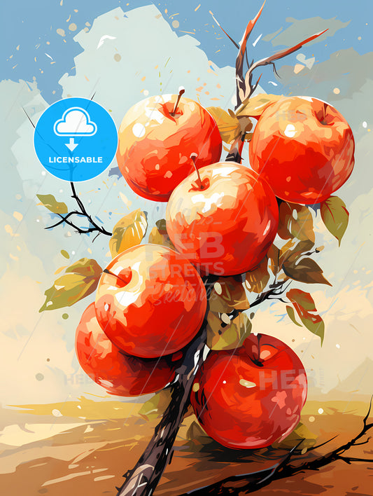 A Painting Of Apples On A Branch