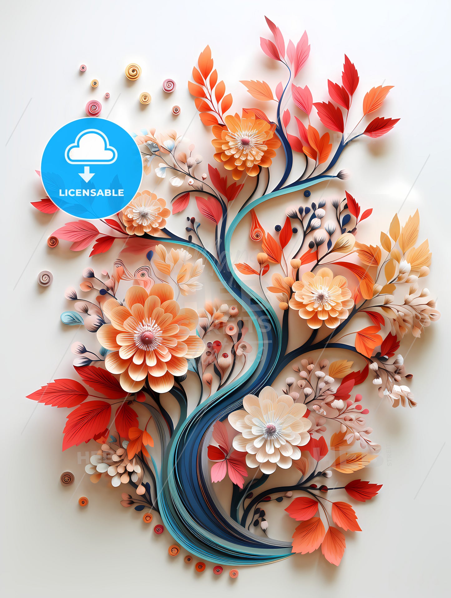 Floral Dream - A Paper Flowers And Leaves On A White Surface