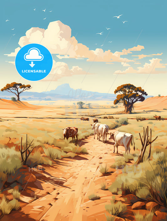 Wide Land - A Group Of Cows Walking On A Dirt Road