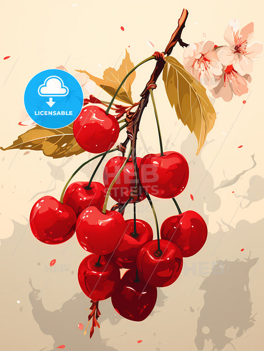 A Bunch Of Cherries On A Branch