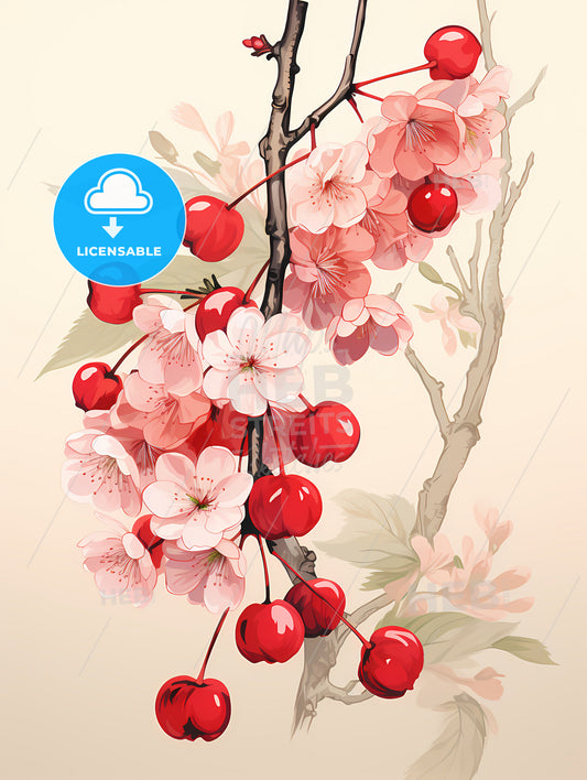 A Cherry Blossoms On A Branch