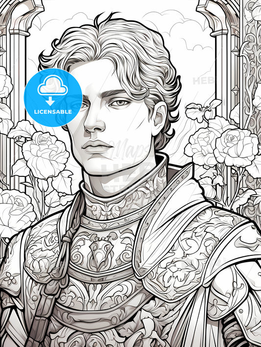Coloring Book - A Man In Armor With Flowers