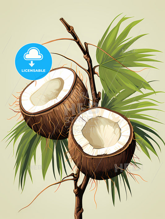 A Coconuts On A Tree Branch