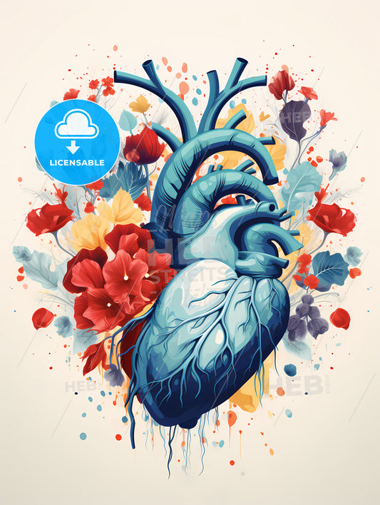 Friendship - A Blue Human Heart With Flowers